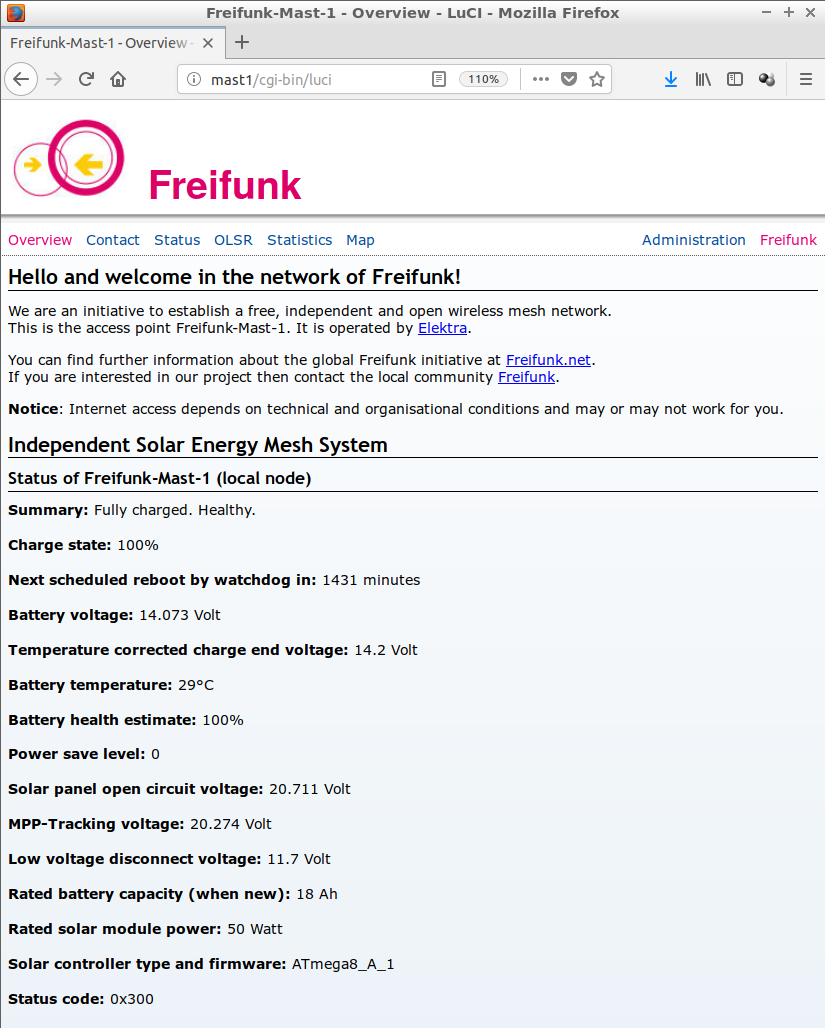 ISEMS HTML-Statusseite eingebettet in Freifunk-Luci